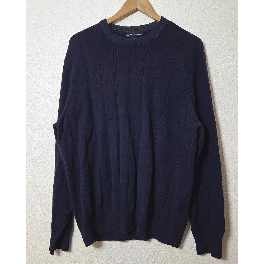 Navy Cotton Ribbed Sweater Dark Academia Fishermen Nautical Crewneck XXL